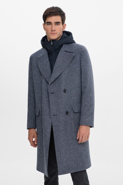 пальто из смесовой шерсти со съемным капюшоном и манишкой фотография