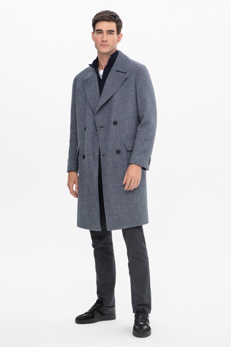 пальто из смесовой шерсти со съемным капюшоном и манишкой из шерсти спереди