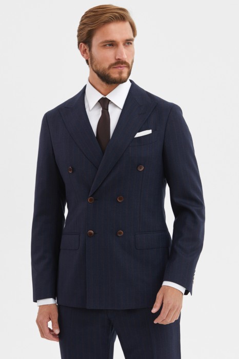 пиджак limited edition из шерсти и кашемира двубортный в полоску с водоотталкивающей обработкой фотография