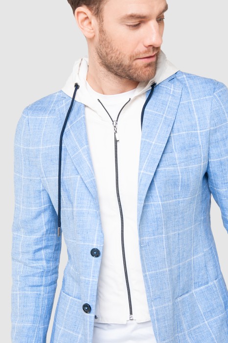 пиджак приталенный изо льна со съемным капюшоном от бренда kanzler вид слева