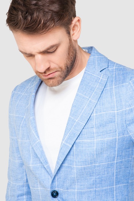 пиджак приталенный изо льна со съемным капюшоном из россии вид сбоку