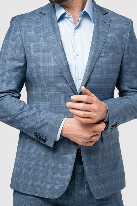 пиджак приталенный в клетку из шерсти, устойчивой к сминанию от бренда kanzler вид слева