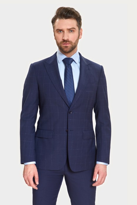 пиджак прямой из смесовой шерсти в клетку фотография