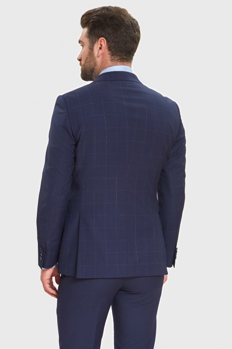 пиджак прямой из смесовой шерсти в клетку из шерсти спереди