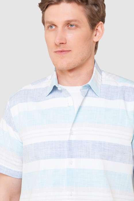 рубашка из хлопка и льна с коротким рукавом от бренда kanzler вид слева