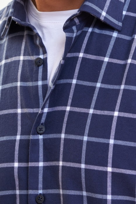 рубашка из хлопка и шерсти в клетку от бренда kanzler вид слева