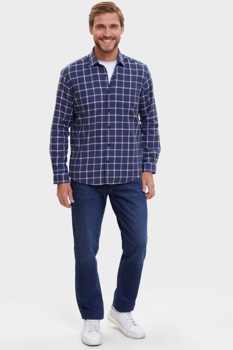 рубашка из хлопка и шерсти в клетку по цене 4990 руб вид справа