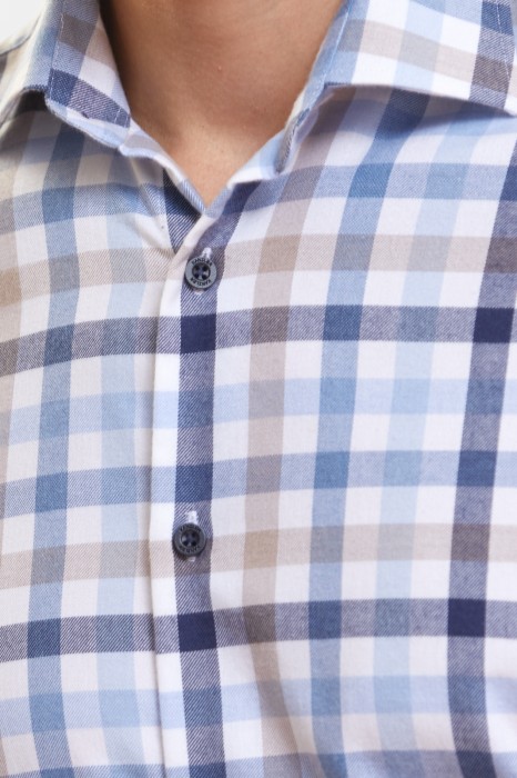 рубашка из хлопка и шерсти в клетку от бренда kanzler вид слева