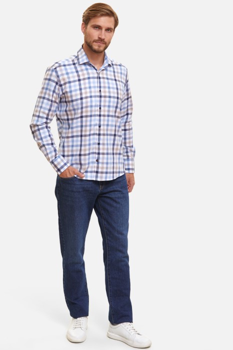 рубашка из хлопка и шерсти в клетку по цене 5990 руб вид справа