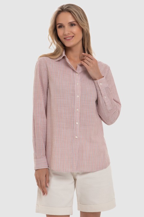 рубашка из хлопка в полоску из россии вид сбоку