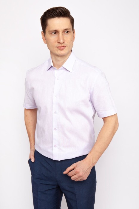 рубашка прямая с коротким рукавом из хлопка и льна фотография