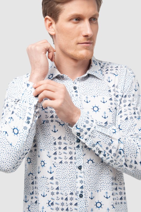 сорочка из льна и хлопка от бренда kanzler вид слева