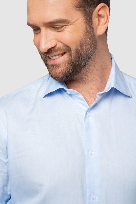 сорочка полуприталенная из хлопка и льна от бренда kanzler вид слева