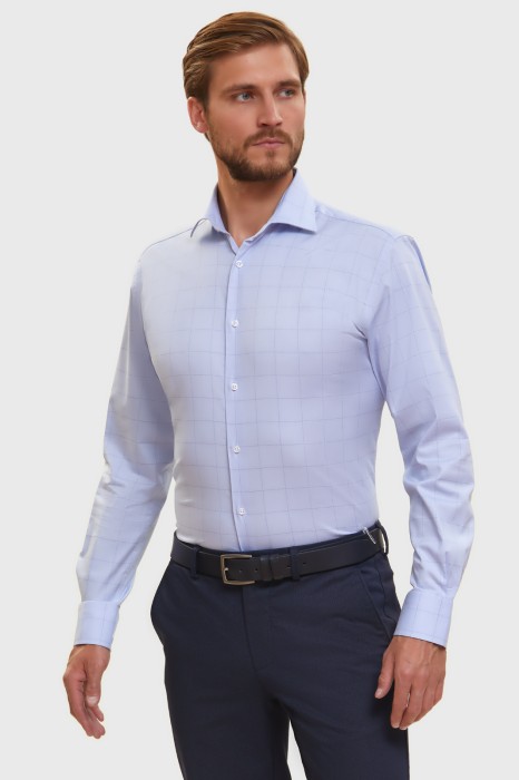 сорочка полуприталенная из хлопка в клетку фотография