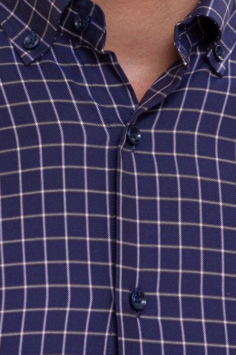 сорочка полуприталенная из хлопка в клетку от бренда kanzler вид слева