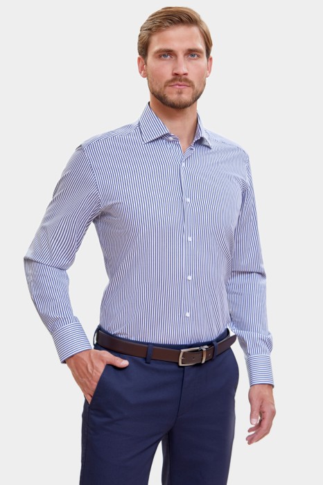 сорочка полуприталенная из хлопка в полоску фотография