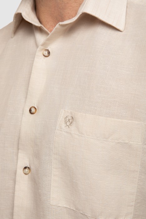 сорочка с коротким рукавом изо льна и хлопка от бренда kanzler вид слева