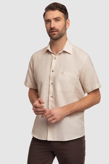 сорочка с коротким рукавом изо льна и хлопка из россии вид сбоку