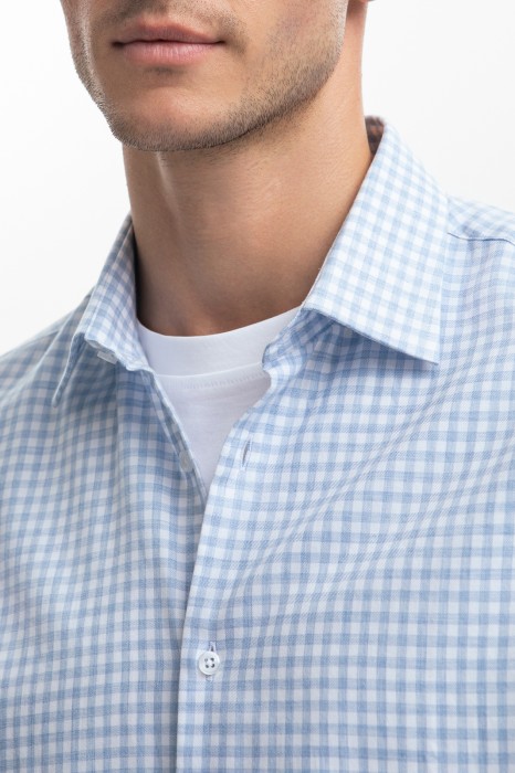 сорочка в клетку из австрийской хлопковой ткани getzner от бренда kanzler вид слева