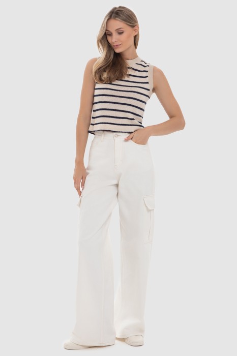 трикотажный топ в полоску из россии вид сбоку