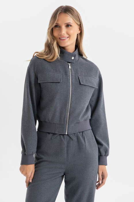 жакет-бомбер из смесовой шерсти из россии вид сбоку