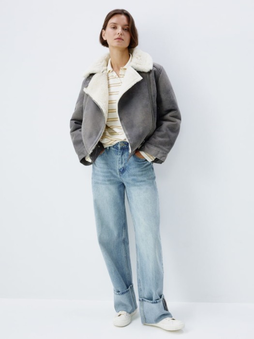 базовая дубленка из искусственной кожи от бренда sela вид слева