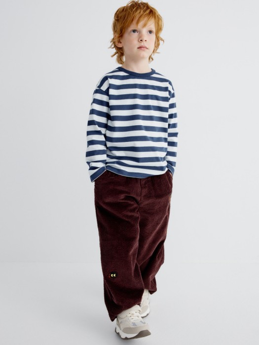 базовый лонгслив в полоску детский от бренда sela вид слева