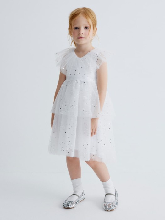 белое пышное платье с блестящим принтом для девочек 4680798789576 фотография