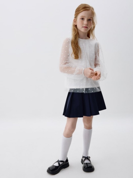 блузка из сетки в горошек для девочек от бренда sela вид слева