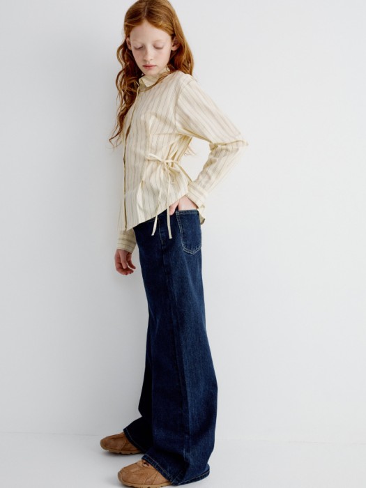 блузка в полоску с завязками для девочек от бренда sela вид слева