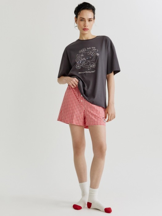 домашние шорты в клетку с вышивкой hello kitty 4610517667861 фотография