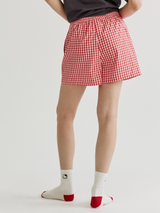 домашние шорты в клетку с вышивкой hello kitty из россии вид сбоку