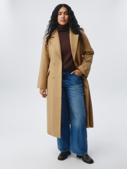 двубортное пальто из драпа с добавлением шерсти 4680798461533 фотография