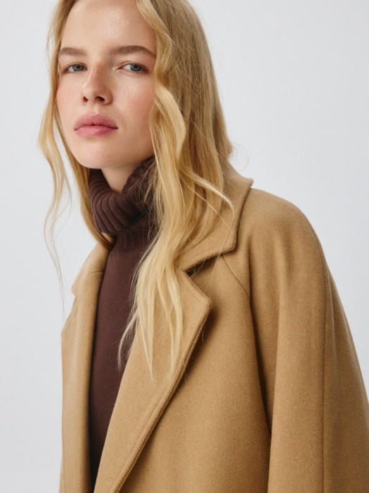 двубортное пальто из драпа с добавлением шерсти классического стиля с лицевой стороны