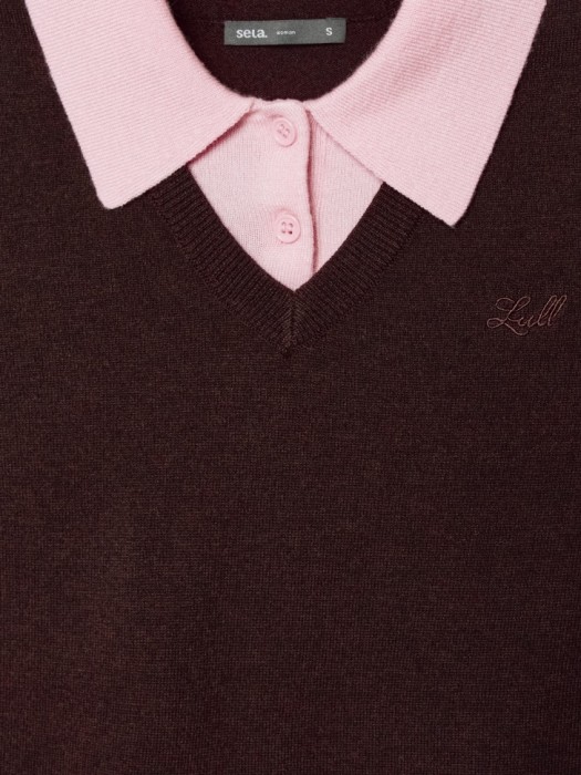 джемпер-поло с имитацией второго слоя в виде жилетки универсального стиля с лицевой стороны