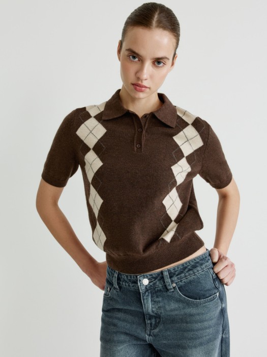 джемпер-поло с содержанием шелка и шерсти из шерсти спереди