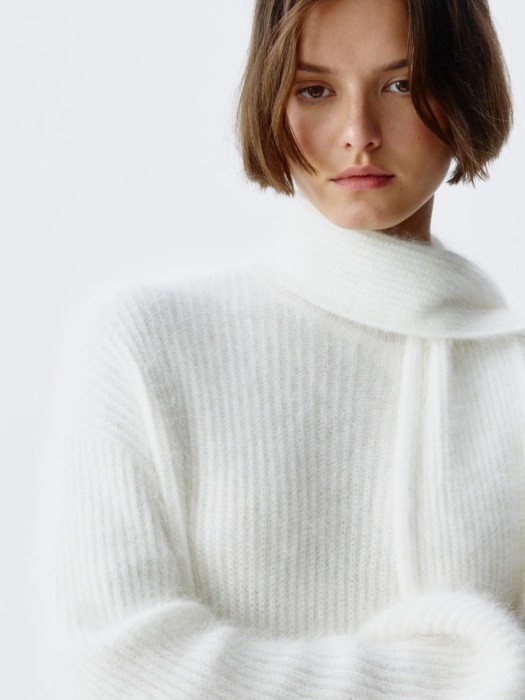 джемпер с шарфом из смесовой шерсти премиум качества универсального стиля с лицевой стороны