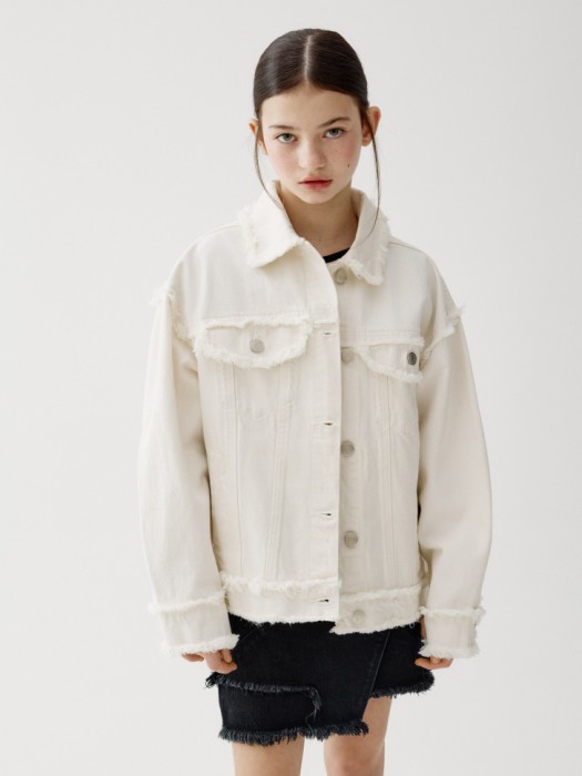 джинсовая куртка оверсайз с бахромой для девочек 4610517516985 фотография