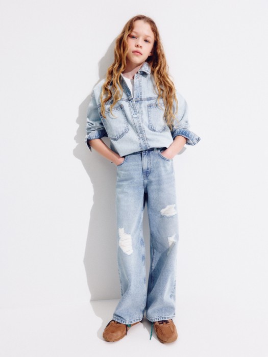 джинсовая куртка-рубашка для девочек для детского возраста с изнаночной стороны