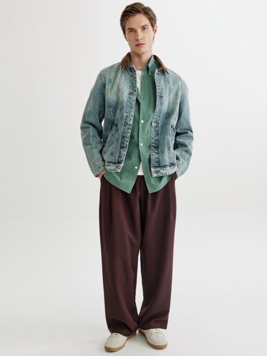 джинсовая куртка с вельветовым воротником от бренда sela вид слева