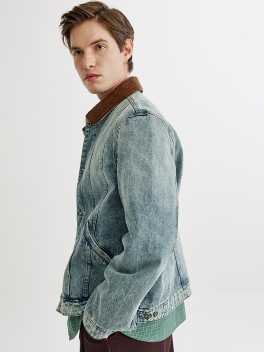 джинсовая куртка с вельветовым воротником по цене 5599 руб вид справа