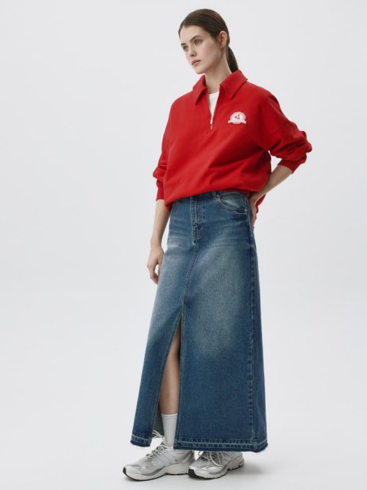 джинсовая юбка макси с разрезом от бренда sela вид слева