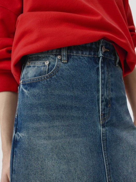 джинсовая юбка макси с разрезом из россии вид сбоку