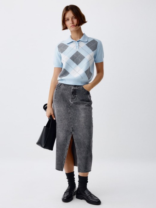 джинсовая юбка миди с разрезом от бренда sela вид слева