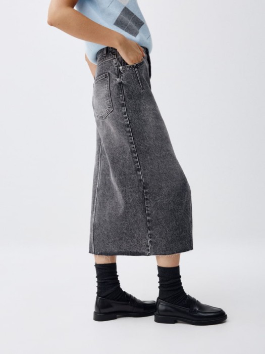 джинсовая юбка миди с разрезом из россии вид сбоку