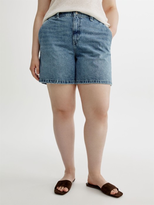 джинсовые шорты багги на резинке от бренда sela вид слева