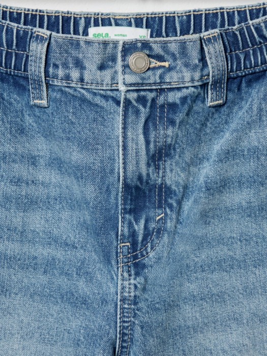 джинсовые шорты багги на резинке из хлопка спереди