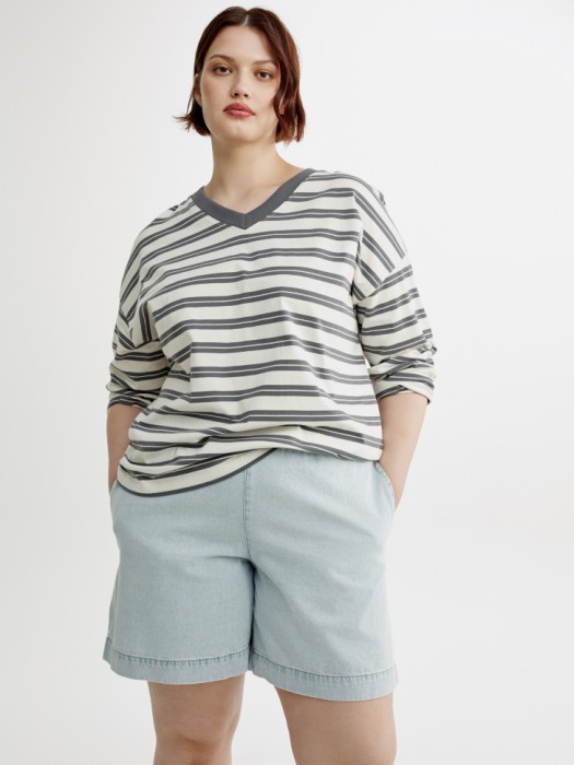 джинсовые шорты багги на резинке от бренда sela вид слева