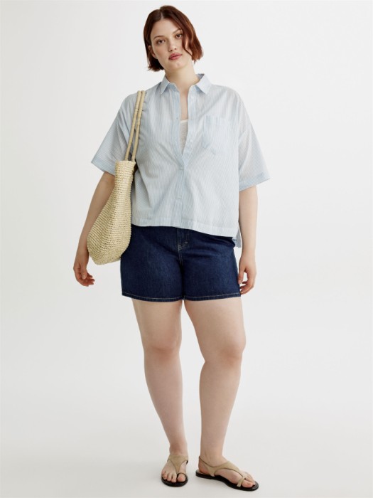 джинсовые шорты мом с высокой посадкой от бренда sela вид слева