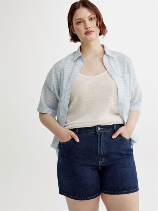 джинсовые шорты мом с высокой посадкой из джинсы и джинскота спереди